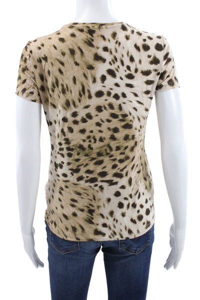L'Agence Women Beige Animal Print Crewneck Short Sleeve T-Shirt Size S Petite