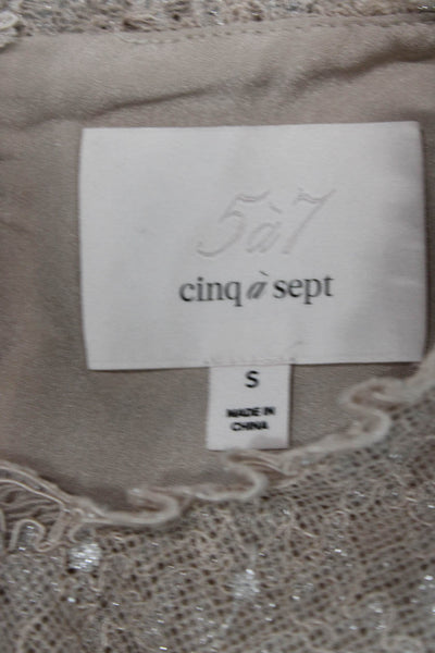 Cinq A Sept Women Cropped Floral High Neck Sleeveless Button Tank Beige Size S