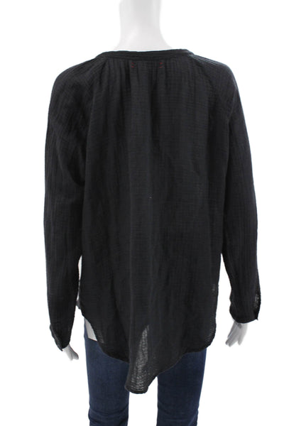 Xirena Women Black Henley Long Sleeve Blouse Basic Cotton Size S
