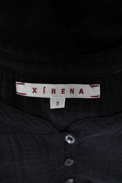 Xirena Women Black Henley Long Sleeve Blouse Basic Cotton Size S