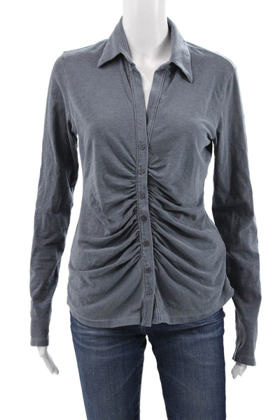 Sundry Womens Collared Button Up Long Sleeve Gray Cotton Spandex Top Size 1