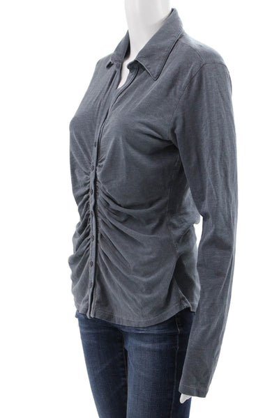 Sundry Womens Collared Button Up Long Sleeve Gray Cotton Spandex Top Size 1