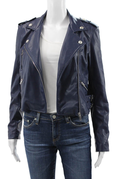 Generation Love Womens Biker Jacket Blue Long Sleeve Snap Size S
