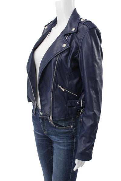 Generation Love Womens Biker Jacket Blue Long Sleeve Snap Size S