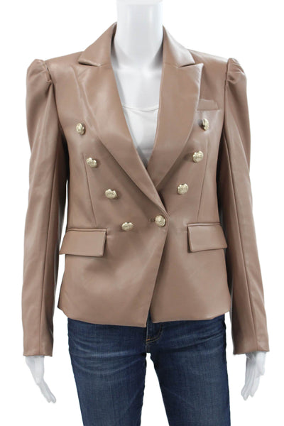 Generation Love Women Beige Faux Leather Basic Jacket Blazer Long Sleeve Size S