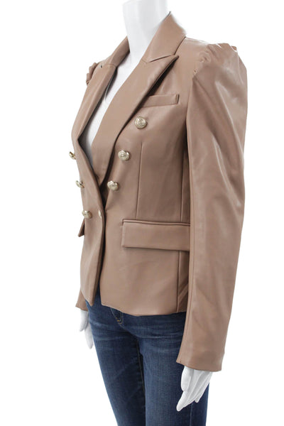 Generation Love Women Beige Faux Leather Basic Jacket Blazer Long Sleeve Size S