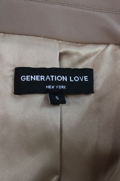 Generation Love Women Beige Faux Leather Basic Jacket Blazer Long Sleeve Size S