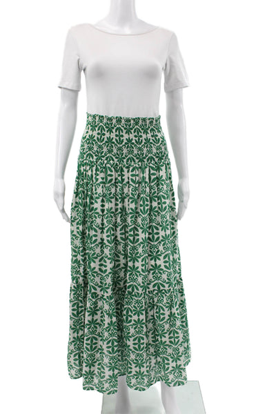 Zara Women Maxi Skirt Green Floral Cotton Pull On Long Size S