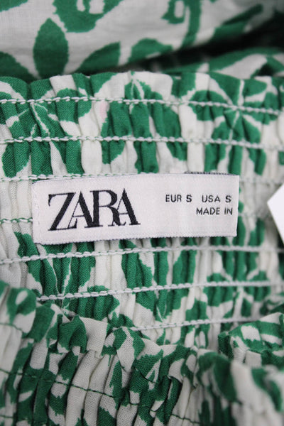 Zara Women Maxi Skirt Green Floral Cotton Pull On Long Size S