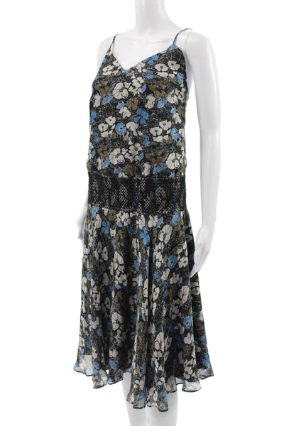 Hanley Women Slip Dress Black Silk V-Neck Sleeveless Knee Length Size 4