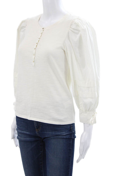 Nation LTD Women Basic White Cotton Henley Button 3/4 Sleeve Blouse Size XS