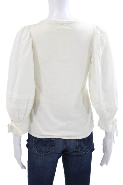 Nation LTD Women Basic White Cotton Henley Button 3/4 Sleeve Blouse Size XS