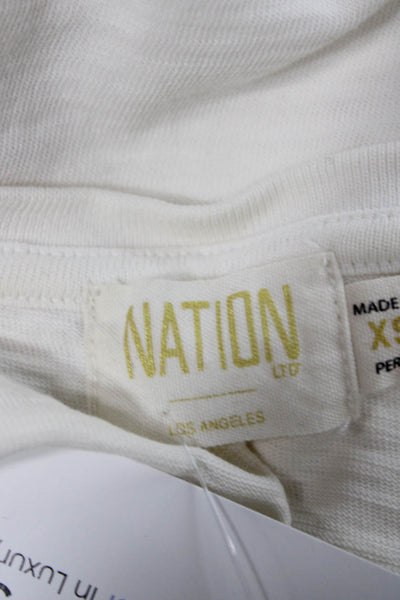 Nation LTD Women Basic White Cotton Henley Button 3/4 Sleeve Blouse Size XS