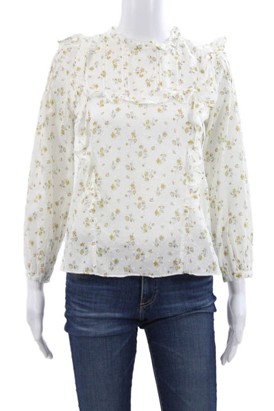 Veronica Beard Women Floral Cotton High Neck Blouse 3/4 Sleeve Pullover Size 2