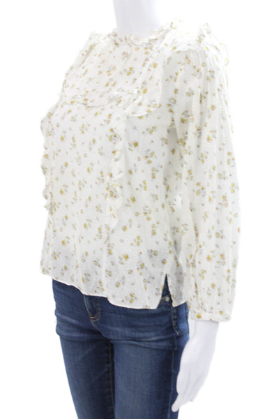 Veronica Beard Women Floral Cotton High Neck Blouse 3/4 Sleeve Pullover Size 2