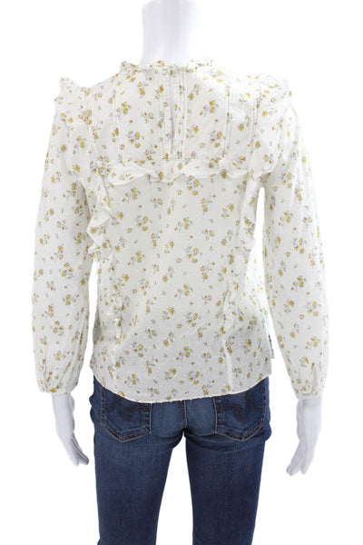 Veronica Beard Women Floral Cotton High Neck Blouse 3/4 Sleeve Pullover Size 2