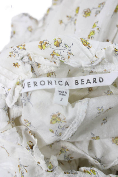 Veronica Beard Women Floral Cotton High Neck Blouse 3/4 Sleeve Pullover Size 2