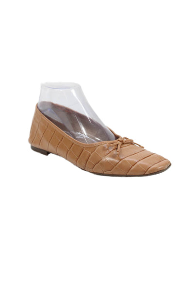 Schutz Womens Slip On Croc Embossed Leather Ballet Flats Brown Size 8.5
