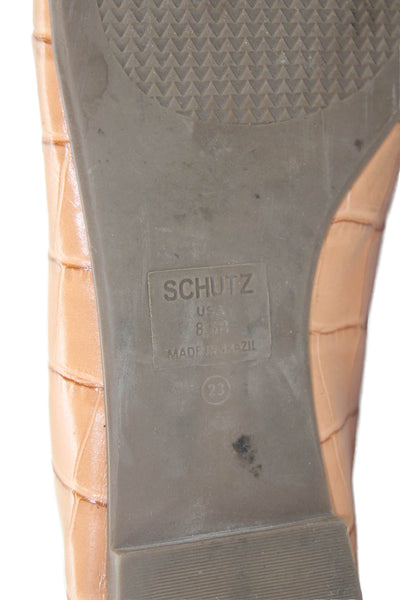 Schutz Womens Slip On Croc Embossed Leather Ballet Flats Brown Size 8.5
