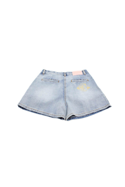 Monnalisa Girls Zipper Fly Metallic Rose Denim Shorts Blue Size 12