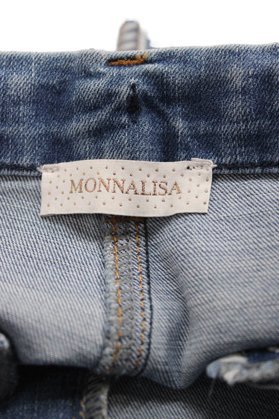 Monnalisa Girls Zipper Fly Metallic Rose Denim Shorts Blue Size 12