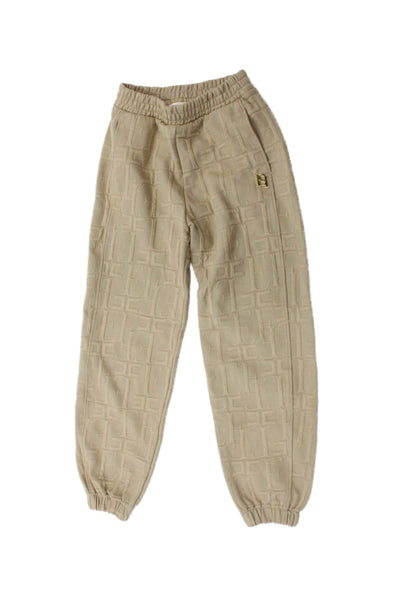 Elisabetta Franchi Girls Elastic Waistband Knit Logo Jogger Pants Brown Size 12