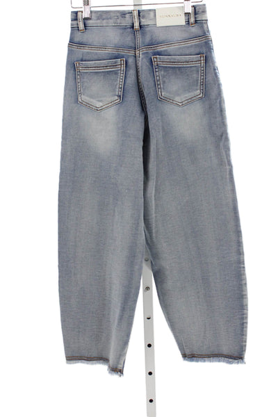 Monnalisa Girls Zipper Fly Straight Leg Fringe Floral Embroidered Jeans Blue 12