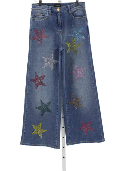 Monnalisa Girls Zipper Fly Straight Leg Rhinestone Jeans Blue Red Size 12
