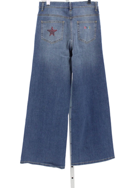 Monnalisa Girls Zipper Fly Straight Leg Rhinestone Jeans Blue Red Size 12
