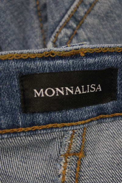 Monnalisa Girls Zipper Fly Straight Leg Rhinestone Jeans Blue Red Size 12