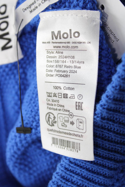 Molo Girls Drawstring Crochet Knit Shorts Blue Cotton Size 13-14