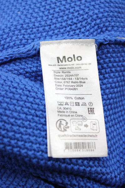Molo Girls Scoop Neck Crochet Knit Tank Top Blue Cotton Size 13-14