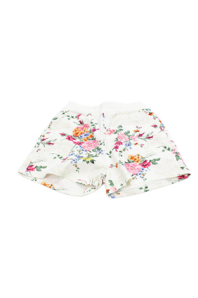 Monnalisa Girls Elastic Waistband Floral Logo Knit Shorts White Multi Size 12