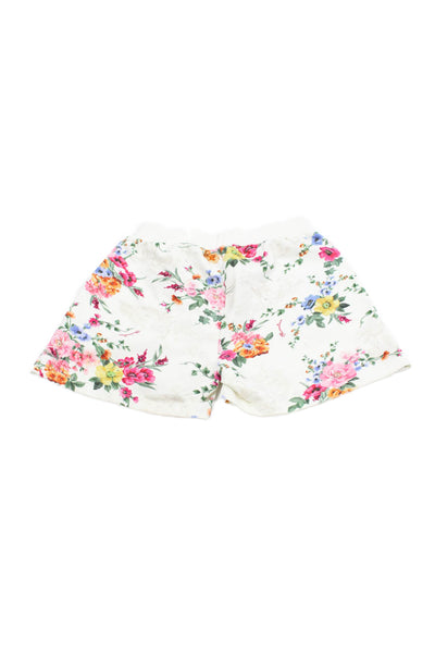 Monnalisa Girls Elastic Waistband Floral Logo Knit Shorts White Multi Size 12