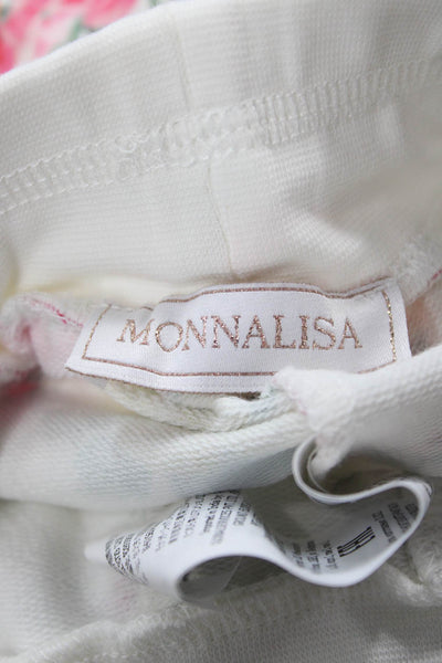 Monnalisa Girls Elastic Waistband Floral Logo Knit Shorts White Multi Size 12