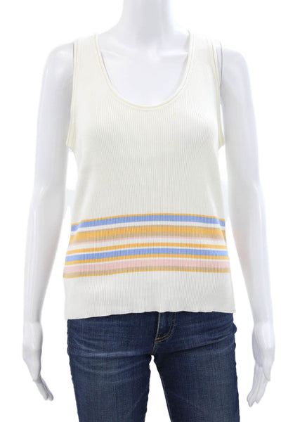 M Missoni Women White Striped Scoop Neck Basic Tank 100% Cotton Size 46