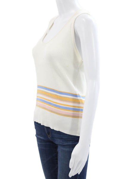M Missoni Women White Striped Scoop Neck Basic Tank 100% Cotton Size 46