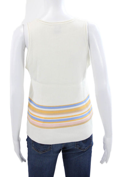 M Missoni Women White Striped Scoop Neck Basic Tank 100% Cotton Size 46