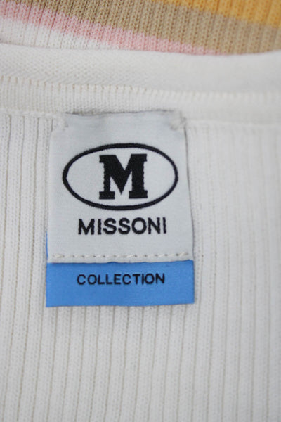M Missoni Women White Striped Scoop Neck Basic Tank 100% Cotton Size 46