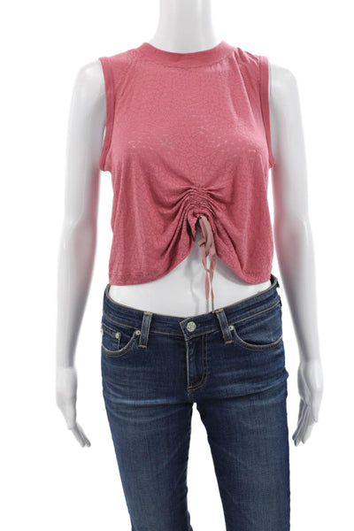 Lululemon Women Cropped Tank Pink Geometric Viscose Crew Neck Drawstring Size 6