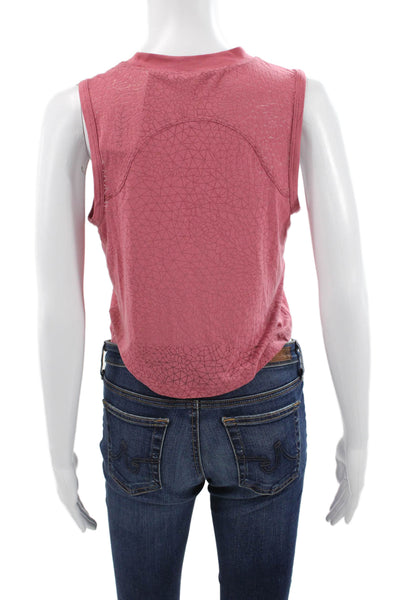 Lululemon Women Cropped Tank Pink Geometric Viscose Crew Neck Drawstring Size 6