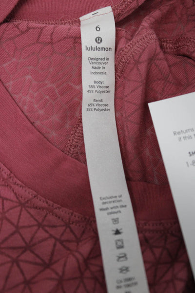 Lululemon Women Cropped Tank Pink Geometric Viscose Crew Neck Drawstring Size 6