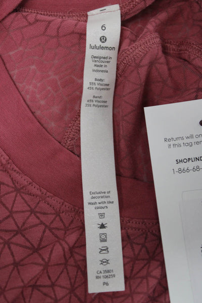 Lululemon Women Cropped Tank Pink Geometric Viscose Crew Neck Drawstring Size 6