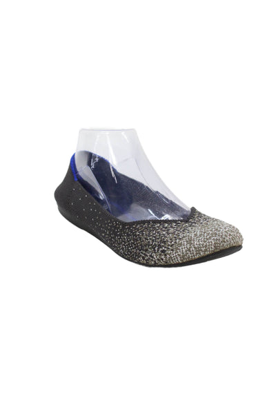 Rothys Womens Slip On Round Toe Knit Ballet Flats Black Gray Size 8