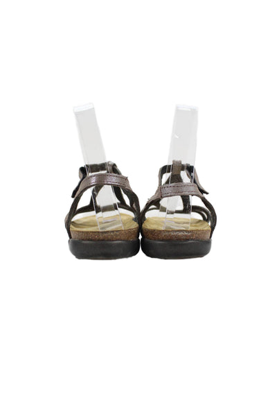 Naot Womens Metallic Leather Strappy Sandals Silver Tone Size 8