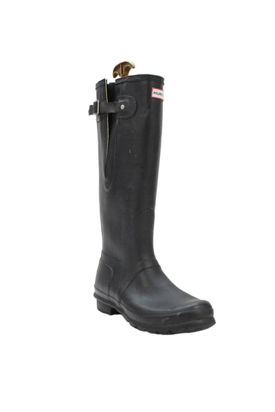 Hunter Women's Round Toe Pull-On Rubber Knee High Rain Boots Black Size 9