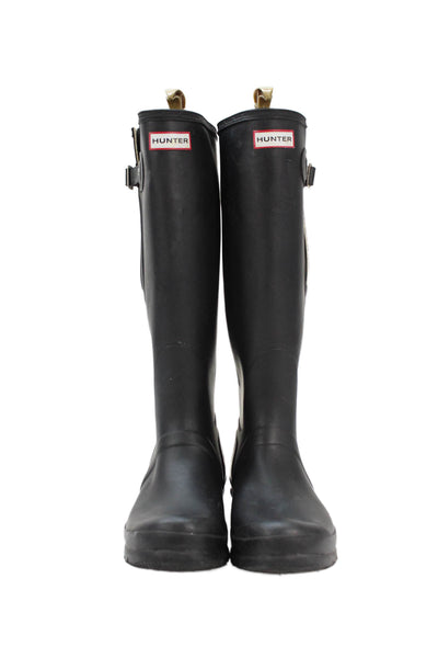 Hunter Women's Round Toe Pull-On Rubber Knee High Rain Boots Black Size 9