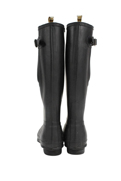Hunter Women's Round Toe Pull-On Rubber Knee High Rain Boots Black Size 9