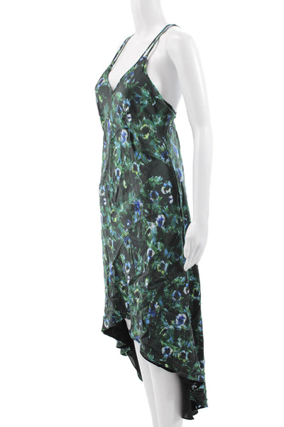 Haute Hippie Womens Slip Dress Black Silk V-Neck Mid-Calf Floral Size M