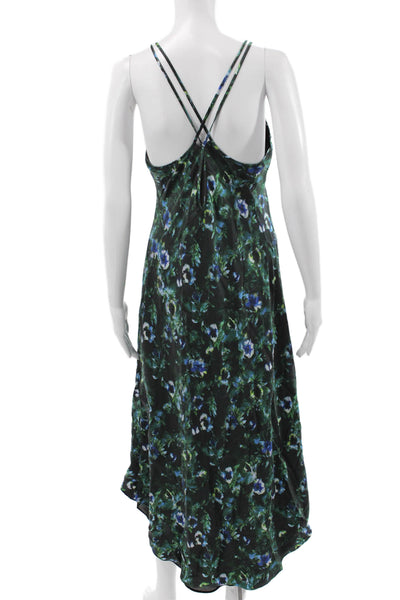 Haute Hippie Womens Slip Dress Black Silk V-Neck Mid-Calf Floral Size M